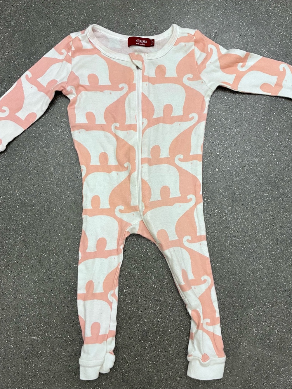 Milkbarn 9-12 months Pink Elephant Zip Footie Pajamas Organic Cotton‎